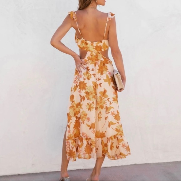 MEET ME UNDER THE SUN RUFFLE FLORAL CUT OUT MIDI DRESS - Picture 5 of 6